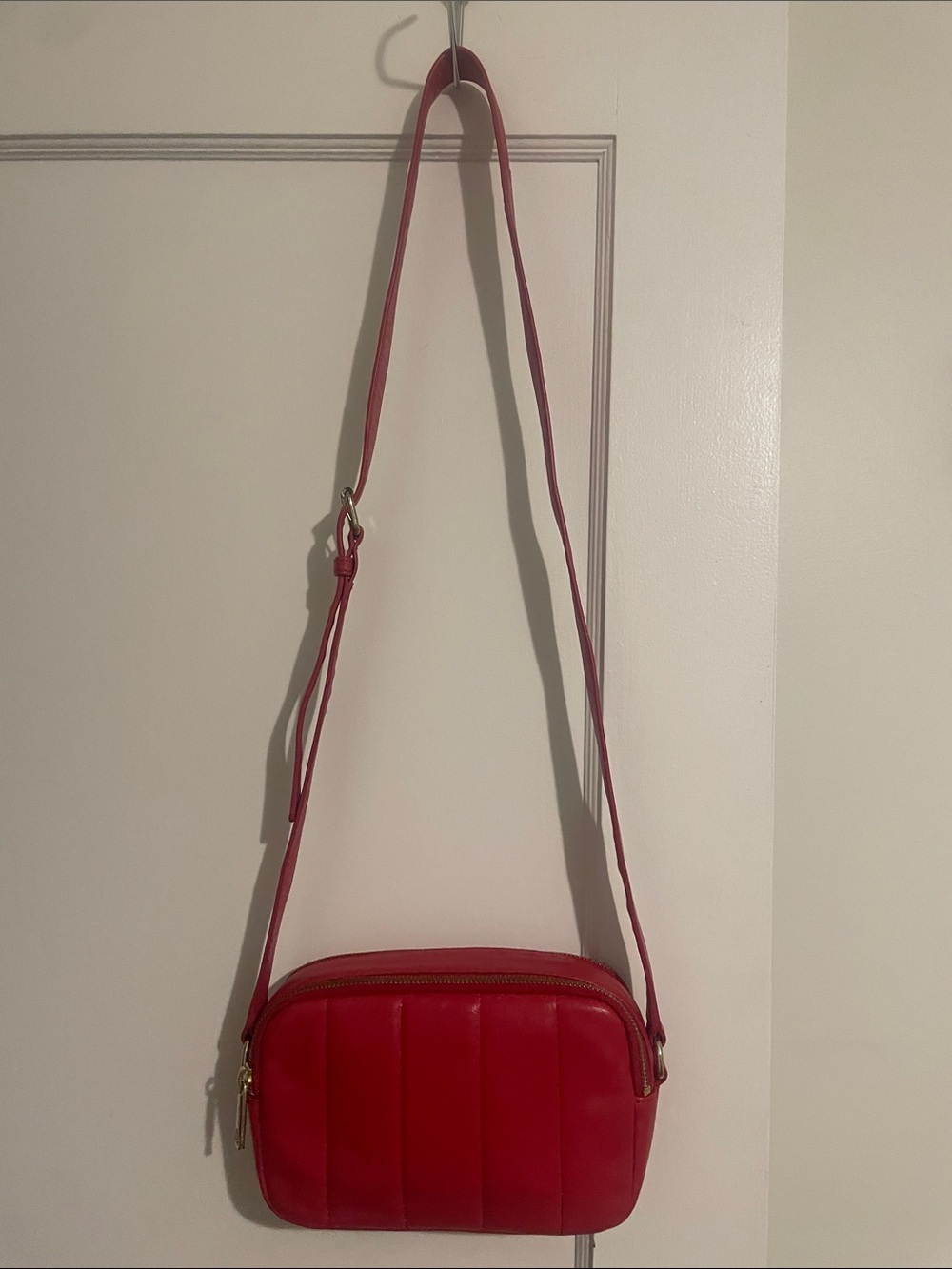 Talbots Sleek Red Quilted Leather Crossbody Bag with Adjustable Strap